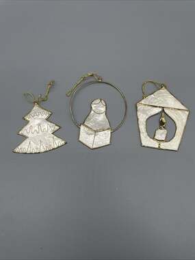 Lot of 3 Vintage Capiz Shell Christmas Tree, Mary, Candle Lantern Ornaments